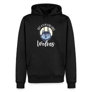 Nur ein Junge, der Wölfe liebt Wolf Wildtier Tier - Männer Premium Bio Hoodie - Schwarz - Vorne - Nico (187cm)