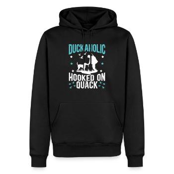Duckaholic hooked på quack vandfugle jagt - Herre Premium økologisk hoodie - sort - Foran - Nico (187cm)