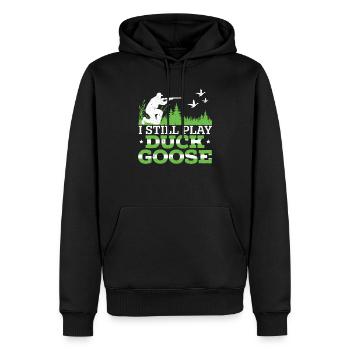 Ich spiele immer noch Entengans-Wasservogel-Jagdjäger - Männer Premium Bio Hoodie - Schwarz - Vorne - Nico (187cm)