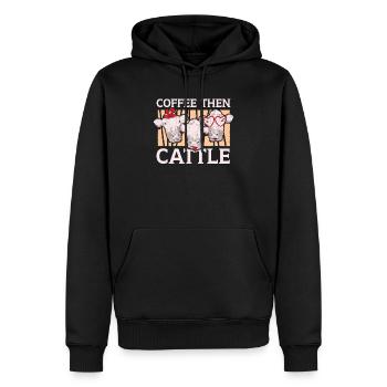 Coffee Then Cattle Cow Whisperer Caffeine Addict - Men’s Premium Organic Hoodie - black - Front - Nico (187cm)