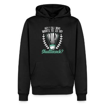 Qui veut voir mon joueur de badminton Shuttlecock - Sweat à capuche Premium bio Homme - noir - Devant - Nico (187cm)