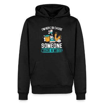 Ich bin hier, weil jemand ein Durcheinander Hüter gemacht hat - Männer Premium Bio Hoodie - Schwarz - Vorne - Nico (187cm)