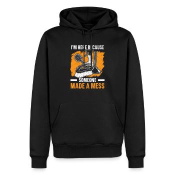 Ich bin hier, weil jemand ein Durcheinander Hüter gemacht hat - Männer Premium Bio Hoodie - Schwarz - Vorne - Nico (187cm)