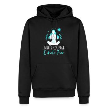 Einatmen Mut Ausatmen Angst Spirituelle Fitness Yoga - Männer Premium Bio Hoodie - Schwarz - Vorne - Nico (187cm)