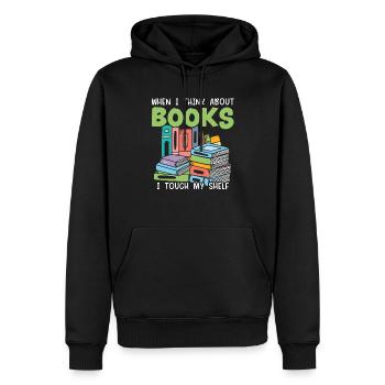 Wenn ich an Bücher denke, berühre ich meinen Regal-Bücherwurm - Männer Premium Bio Hoodie - Schwarz - Vorne - Nico (187cm)