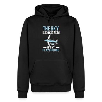 Der Himmel ist nicht meine Grenze, es ist mein Spielplatz - Männer Premium Bio Hoodie - Schwarz - Vorne - Nico (187cm)