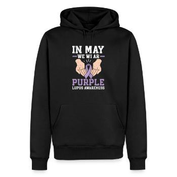 En mai, nous portons un soutien de sensibilisation au lupus violet - Sweat à capuche Premium bio Homme - noir - Devant - Nico (187cm)