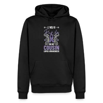 Ich trage Lila für mein Cousin Lupus Bewusstsein - Männer Premium Bio Hoodie - Schwarz - Vorne - Nico (187cm)