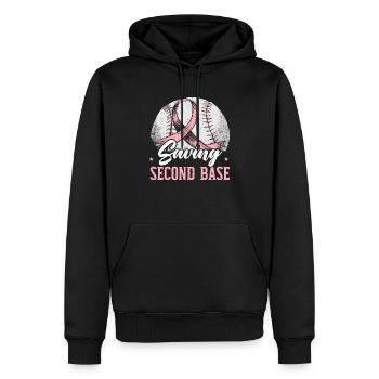 Saving 2nd Base Baseball Player Breast Cancer - Men’s Premium Organic Hoodie - black - Front - Nico (187cm)