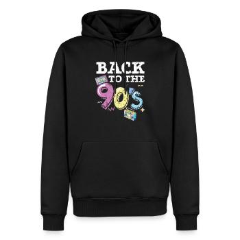 Retour à la fête vintage des années 90 1990 - Sweat à capuche Premium bio Homme - noir - Devant - Nico (187cm)