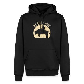 My Ride's Here Bull Rider Rodeo Bull Riding - Männer Premium Bio Hoodie - Schwarz - Vorne - Nico (187cm)