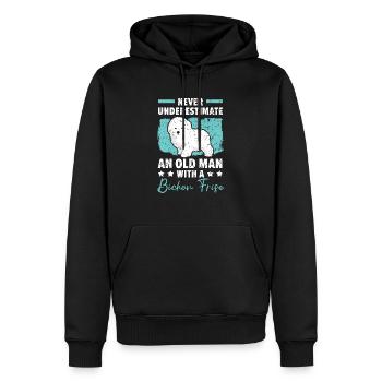Ne sous-estimez jamais un vieil homme avec un Bichon Frise - Sweat à capuche Premium bio Homme - noir - Devant - Nico (187cm)