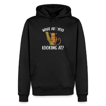 Was siehst du auf Big Eyes Animal Tarsier - Männer Premium Bio Hoodie - Schwarz - Vorne - Nico (187cm)