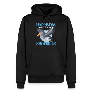 Glück kommt von Schuhschnabel-Storchvogelflüsterer - Männer Premium Bio Hoodie - Schwarz - Vorne - Nico (187cm)