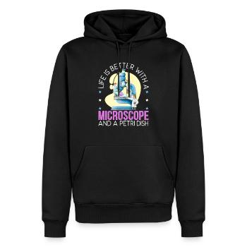 La vie est meilleure avec un microscope et une boîte de Pétri - Sweat à capuche Premium bio Homme - noir - Devant - Nico (187cm)
