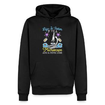 La vie est meilleure avec un microscope et une boîte de Pétri - Sweat à capuche Premium bio Homme - noir - Devant - Nico (187cm)