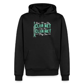 Ne jouez pas de la clarinette Laissez la clarinette vous jouer - Sweat à capuche Premium bio Homme - noir - Devant - Nico (187cm)