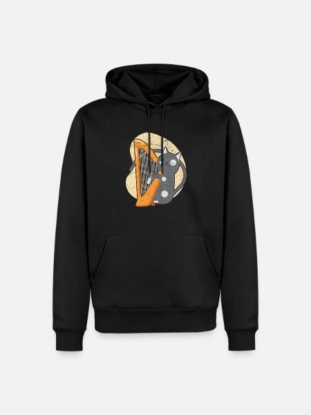 Harfe Katze Liebhaber Harfenist Musiker Musikinstrument - Männer Premium Bio Hoodie - Schwarz