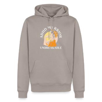 ADHS-Krieger Unzerbrechliche Umarmung der Neurodiversität - Männer Premium Bio Hoodie - Taupe - Vorne - Nico (187cm)