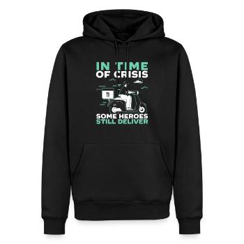 In Krisenzeiten liefern einige Helden immer noch - Männer Premium Bio Hoodie - Schwarz - Vorne - Nico (187cm)