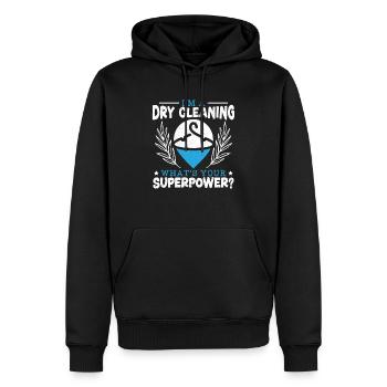 Je suis un nettoyeur à sec Quel est votre superpouvoir - Sweat à capuche Premium bio Homme - noir - Devant - Nico (187cm)