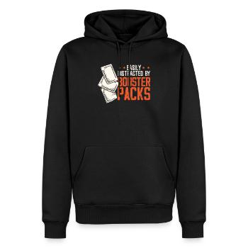 Leicht abgelenkt durch Booster Pack Card Trader - Männer Premium Bio Hoodie - Schwarz - Vorne - Nico (187cm)
