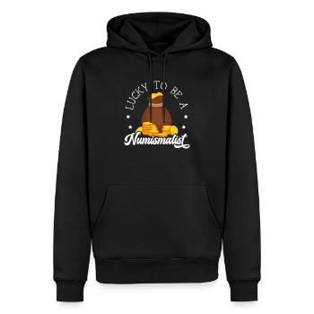 Collecte de pièces de collection numismate - Sweat à capuche Premium bio Homme - noir - Devant - Nico (187cm)