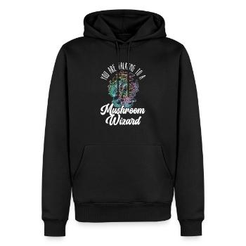 Du sprichst mit einem Pilzzauberer Mykologie - Männer Premium Bio Hoodie - Schwarz - Vorne - Nico (187cm)