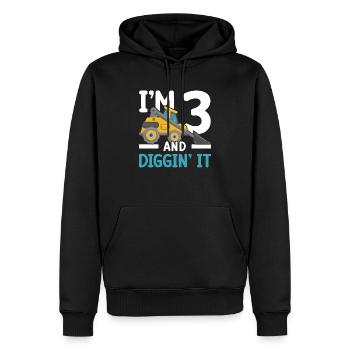 Ich bin 3 und graben es Bau Geburtstag - Männer Premium Bio Hoodie - Schwarz - Vorne - Nico (187cm)