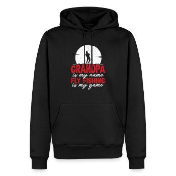 Opa ist mein Name Fliegenfischen ist mein Wildfischer - Männer Premium Bio Hoodie - Schwarz - Vorne - Nico (187cm)