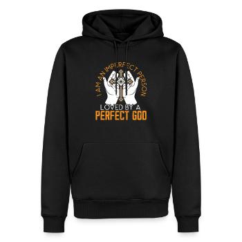 Ich bin eine unvollkommene Person, die von einem vollkommenen Gott geliebt wird - Männer Premium Bio Hoodie - Schwarz - Vorne - Nico (187cm)