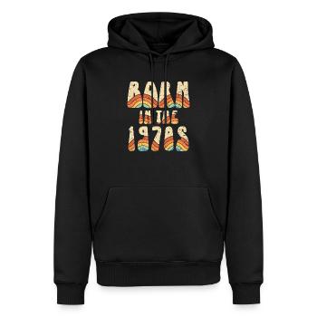 Né dans le millésime des années soixante-dix des années 1970 - Sweat à capuche Premium bio Homme - noir - Devant - Nico (187cm)