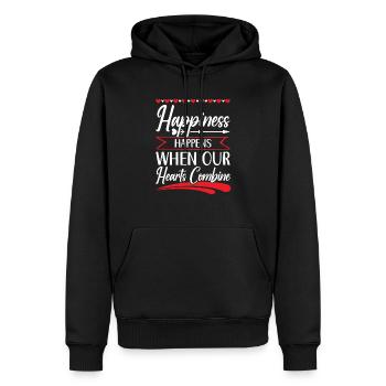 Glück geschieht, wenn sich unsere Herzen verbinden - Männer Premium Bio Hoodie - Schwarz - Vorne - Nico (187cm)