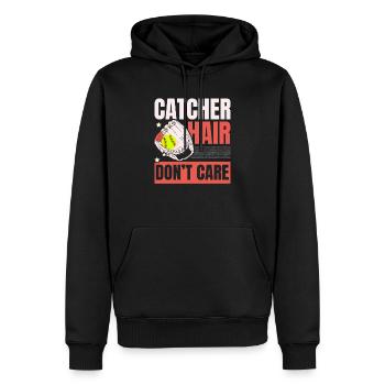 Catcher Hair Don’t Care Softball Player Sports - Sweat à capuche Premium bio Homme - noir - Devant - Nico (187cm)