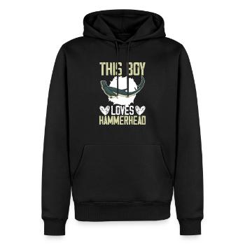 Ce garçon aime la biologie marine du requin-marteau - Sweat à capuche Premium bio Homme - noir - Devant - Nico (187cm)