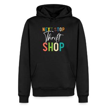 Nächster Halt Secondhand-Shop Sparsame Schnäppchenjagd - Männer Premium Bio Hoodie - Schwarz - Vorne - Nico (187cm)