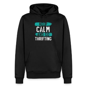 Bleiben Sie ruhig und gehen Sie sparsam auf Königinnen-Schnäppchenjagd - Männer Premium Bio Hoodie - Schwarz - Vorne - Nico (187cm)