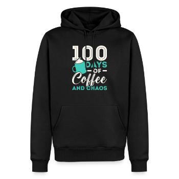100 Tage Kaffee und Chaos 100 Tage Schule - Männer Premium Bio Hoodie - Schwarz - Vorne - Nico (187cm)