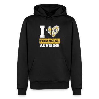 J’aime conseiller financier Gestionnaire financier - Sweat à capuche Premium bio Homme - noir - Devant - Nico (187cm)