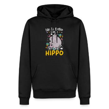 La vie est meilleure avec un amoureux des hippopotames - Sweat à capuche Premium bio Homme - noir - Devant - Nico (187cm)