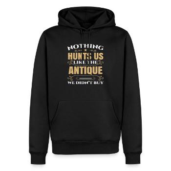 Rien ne nous chasse comme l’antiquité que nous n’avons pas achetée - Sweat à capuche Premium bio Homme - noir - Devant - Nico (187cm)