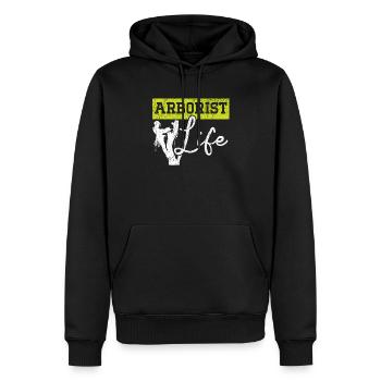 Baumpfleger Life Logger Holzflüsterer Holzbearbeitung - Männer Premium Bio Hoodie - Schwarz - Vorne - Nico (187cm)