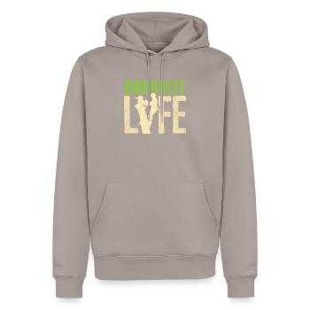 Baumpfleger Life Logger Holzflüsterer Holzbearbeitung - Männer Premium Bio Hoodie - Taupe - Vorne - Nico (187cm)