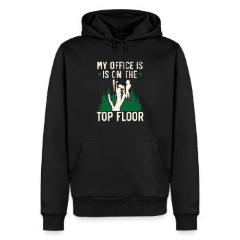 Mon bureau est au dernier étage Arboriculteur Bûcheron Bois - Sweat à capuche Premium bio Homme - noir - Devant - Nico (187cm)
