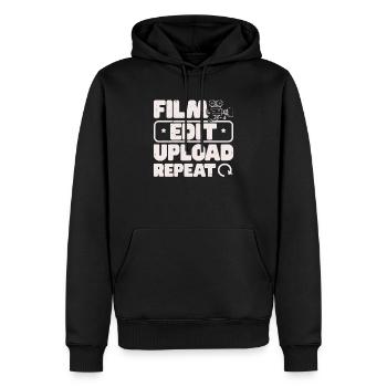 Filmbearbeitung Upload Repeat Content Creator Vlogger - Männer Premium Bio Hoodie - Schwarz - Vorne - Nico (187cm)