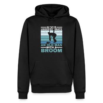 Ne sous-estimez jamais un vieil homme avec un balai - Sweat à capuche Premium bio Homme - noir - Devant - Nico (187cm)