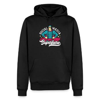 Emploi de super-héros de médias sociaux Gestionnaire de médias sociaux - Sweat à capuche Premium bio Homme - noir - Devant - Nico (187cm)
