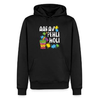 Aarav Pehli Holi Hindouisme Bouddhiste Holi Festival - Sweat à capuche Premium bio Homme - noir - Devant - Nico (187cm)