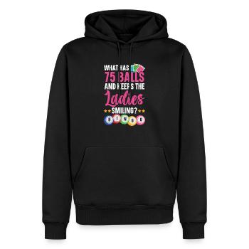 Qu’est-ce qui a 75 balles et garde les dames souriantes - Sweat à capuche Premium bio Homme - noir - Devant - Nico (187cm)