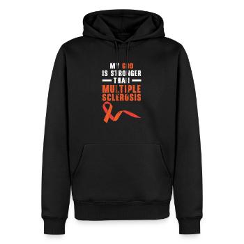 Mon Dieu est plus fort que la sclérose en plaques - Sweat à capuche Premium bio Homme - noir - Devant - Nico (187cm)